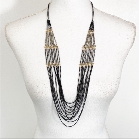 Necklace Long Black Silver Tone and Gold Tone - Picture 9 of 9